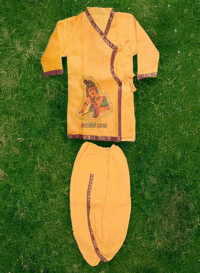 SATVIK Krishna Dhoti Kurta Dress for Boys - Makhan Chor Printed Janmashtami Costume Set for Fancy Dress, Temple Functions & School Cultural Events (0-1 Years (18) with Accessories/Shringar) - Image 1